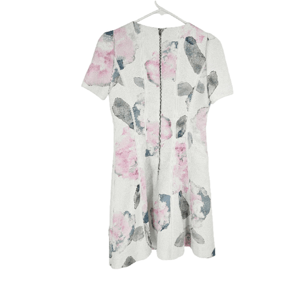 Anthropologie McGinn Dress White Pink Watercolor Floral A-line Mini Size 36